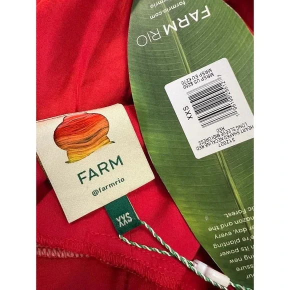 NWT! ANTHROPOLOGIE FARM RIO Red Heart-Shaped Neckline Midi-Dress XXS - Picture 4 of 8